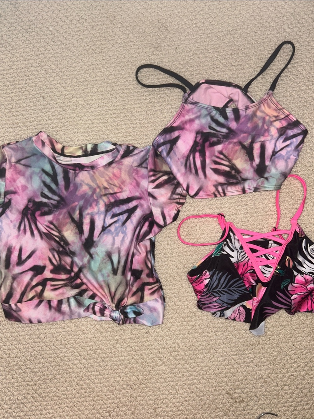 More Than Magic Girls Pink Purple Tie-Dye Swim Bikini Tops Set